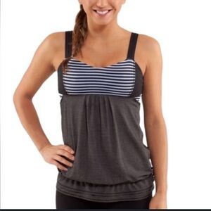 Lululemon Run Back on Track Striped Black and Gray tank